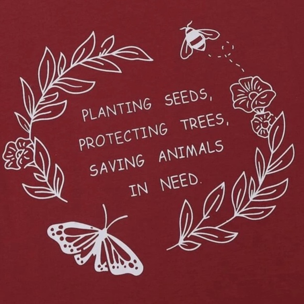 NEW Women’s Burgundy Cotton T-Shirt “Planting Seeds...” Slogan Tee - Picture 2 of 5